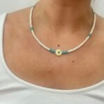Ατσάλινο Boho Κολιέ «Ματάκι» με Τυρκουάζ Λεπτομέρειες. - Image 2
