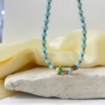 Χειροποίητο Κολιέ "Summer Aura" με Γαλάζιες  Χάντρες & Επίχρυση Ουρά Γοργόνας